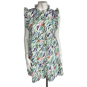 THML Ruffle Tiered A-Line Mini Dress S Tropical Sundress Resortwear Vacation